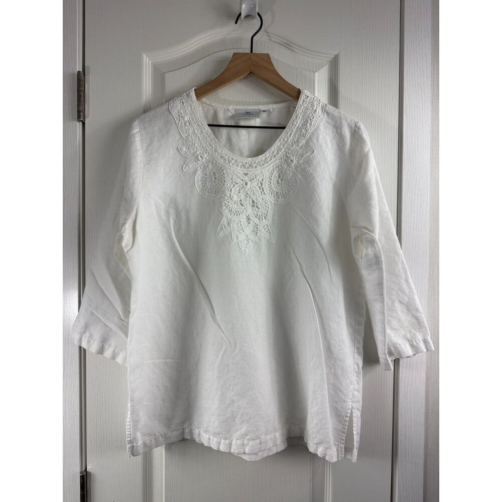 Hot Cotton Marc Ware Womens M White Crochet Lace 3/4 Sleeve Tunic Top